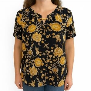 Adrienne Vittadini Black Dark Floral Cottagecore Dark Academia Fairycore Sz Lg